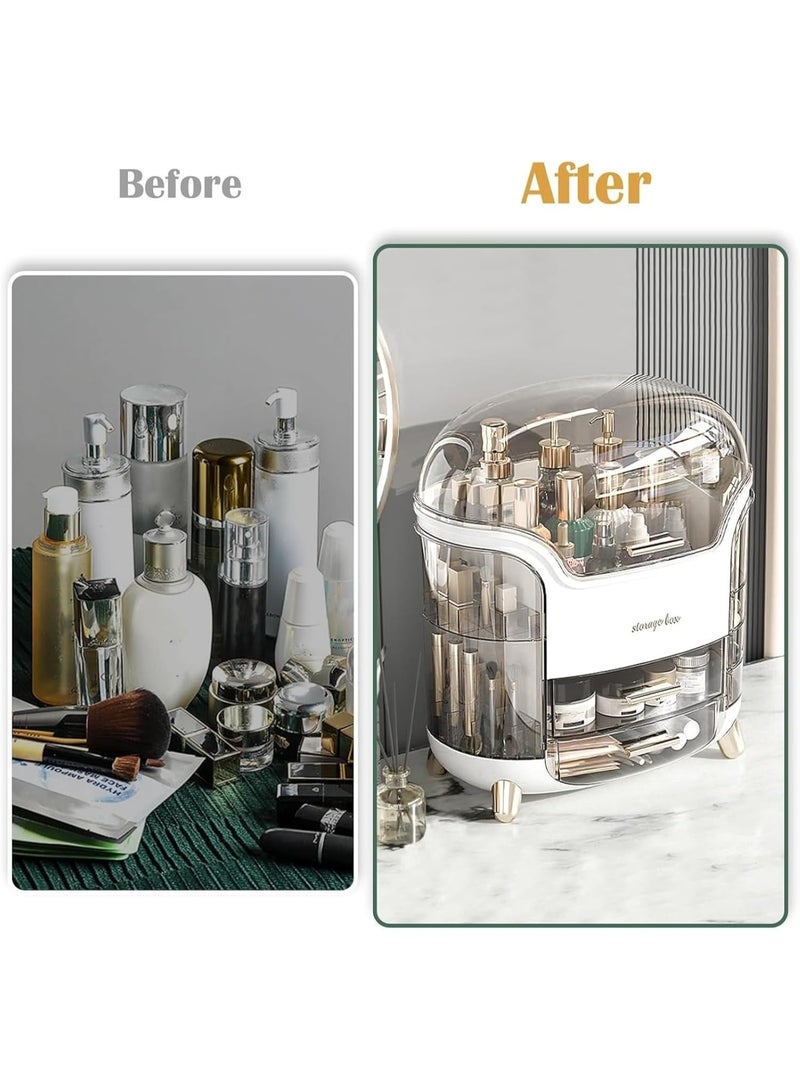 Large Luxury Cosmetic Storage Organizer – Multi-Drawer Transparent Makeup Organizer Box with Lid, Lipstick Holder, Skincare and Perfume Storage – Elegant White Capsule Design with Golden Handles and Legs for Professional Makeup Stations - Image 3